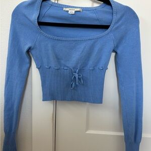 Blue Long Sleeve Cropped Sweater